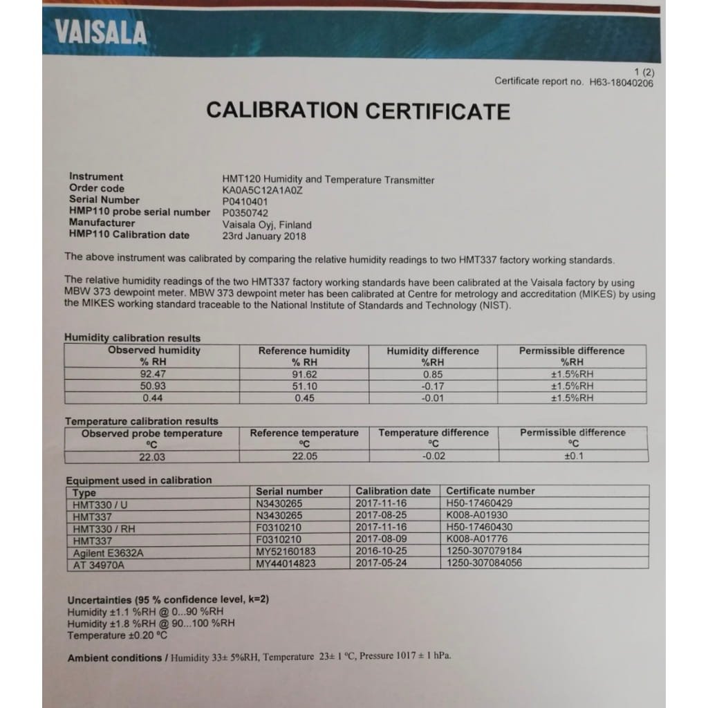 Certificado de calibración con trazabilidad metrológica